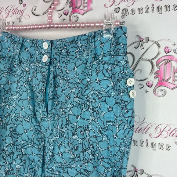 Etcetera pants flowers floral Blue Patterned bottoms pocketed white buttons - Picture 3 of 8